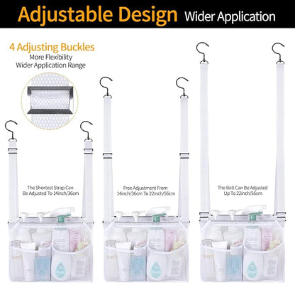 4 Storage Pockets Adjustable Hanging Mesh Bathroom Bag, Shower Caddy College - Image 2