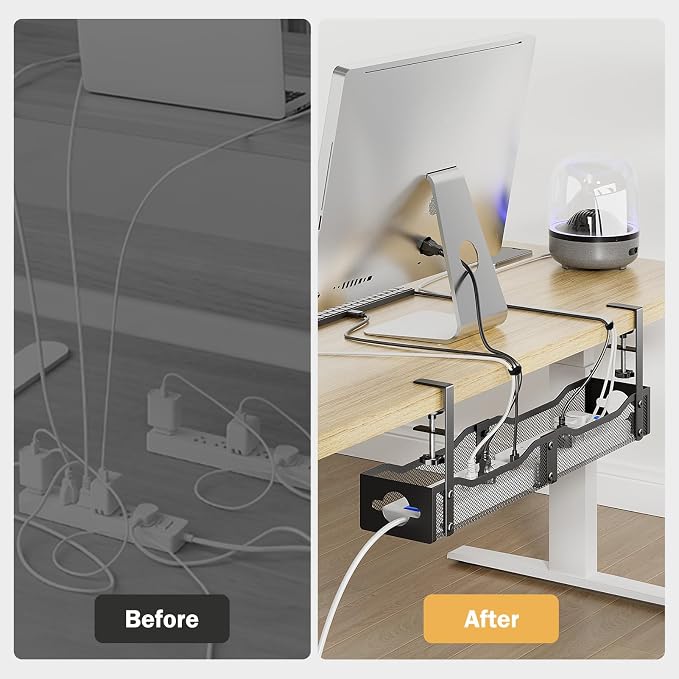 DELAMU 25'' Extended Under Desk Cable Management, No Dill Desk Cable Management - Image 4