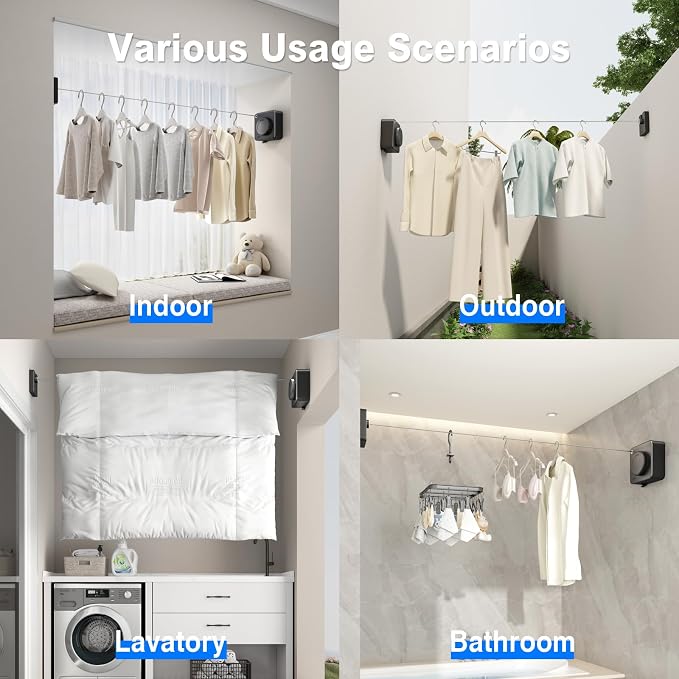 MUSTORN Retractable Clothesline Indoor, Non-Sagging Outdoor Clothes Line - Image 6