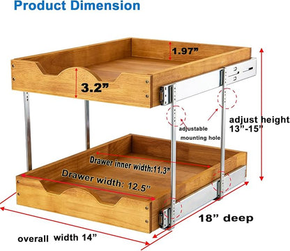 DINDON 2 Tier Pull Out Cabinet Organizer Slide Out Wood Drawer, Two Tier - Image 2