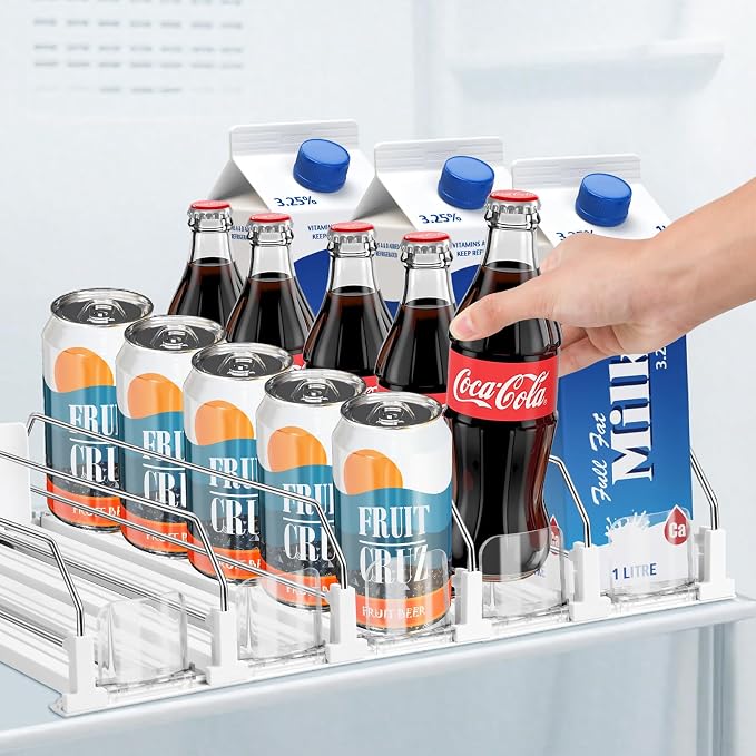 Drink Organizer for Fridge, Adjustable Width Soda Can Dispenser for by asika