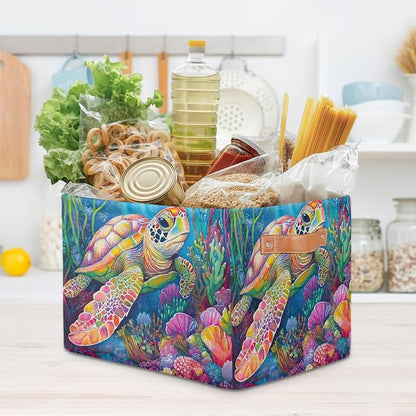 Pardick Colorful Sea Turtle Basket Storage Bins Large Fabric Toys Storage Cube - Image 7