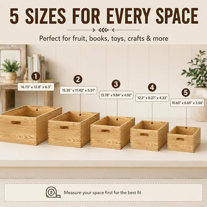 5 Pack Wooden Crates for Display Nesting Wood Crate for Storage - Image 2
