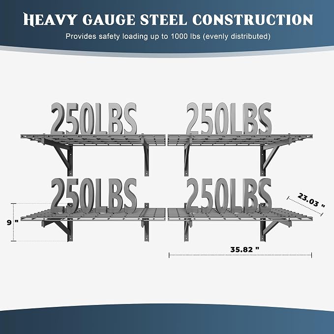 4 Pack Heavy Duty Garage Wall Shelving Set, Wall Mounted Garage Shelves 1000lbs - Image 2