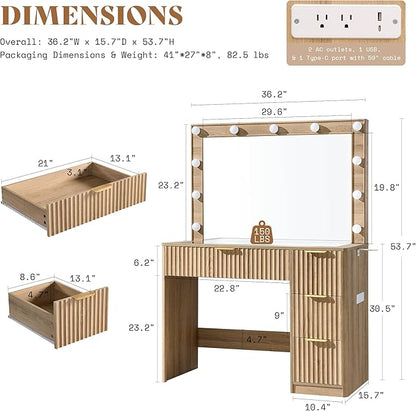 AMERLIFE 36.2" Fluted Vanity Desk - Image 3