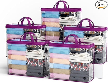 5PACK Clear Zippered Storage Bags by Hopack