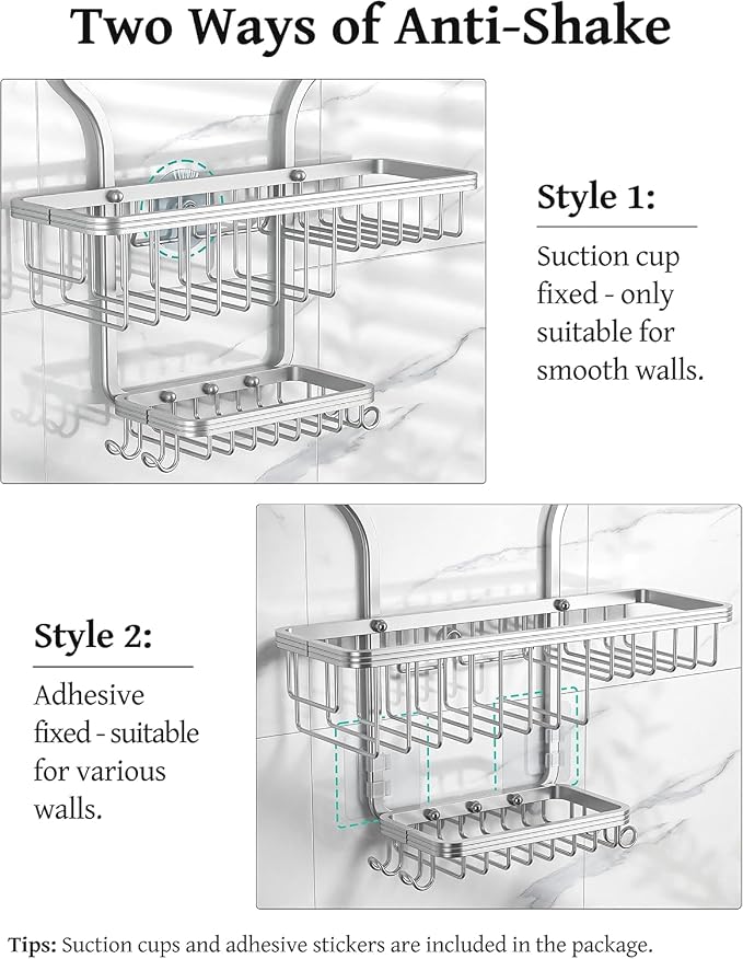 YASONIC Never Rust Shower Caddy Hanging, Aluminum Shower Racks - Image 5