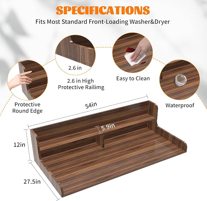 2-Tier Washer Dryer Countertop, Wood Laundry Countertop - Image 6