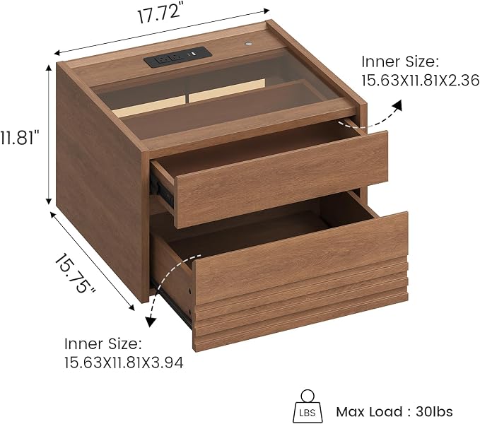 Sikaic Floating Nightstand Set of 2 Wall Mounted, Touch Control LED Light & - Image 2