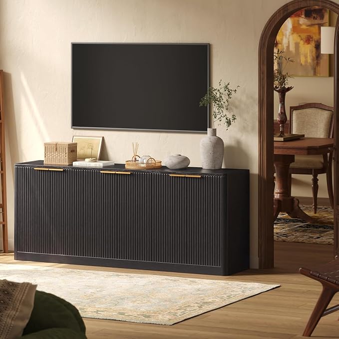 Evermagin 67" Fluted Black Buffet Cabinet Sideboard - Image 3