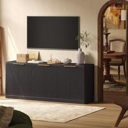 Evermagin 67" Fluted Black Buffet Cabinet Sideboard - Image 3