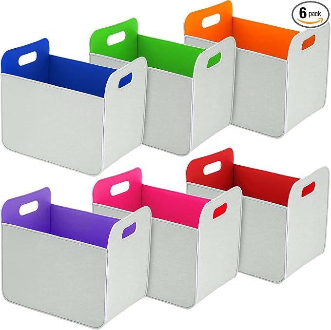 6 Pcs 14x10 Inch Colorful Felt Rectangular Storage Bins Collapsible Storage by Unknown