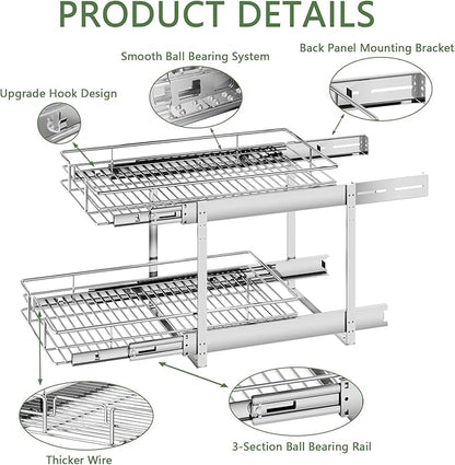 2 Tier Individual Pull Out Cabinet Organizer 12½" W x 21½" D, Heavy Duty - Image 7
