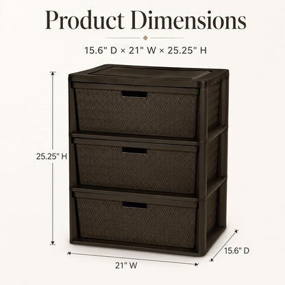 Wide 3-Drawer Plastic Storage Tower, Cross-Weave Floor Cabinet, tool-free - Image 2