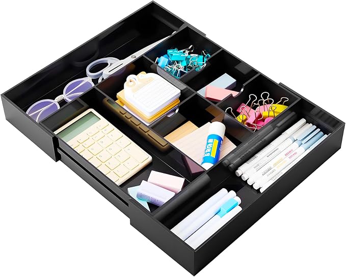 1 PC Acrylic Desk Drawer Organizer 2 Inch Height Expandable Drawer Organizer by Briwooody
