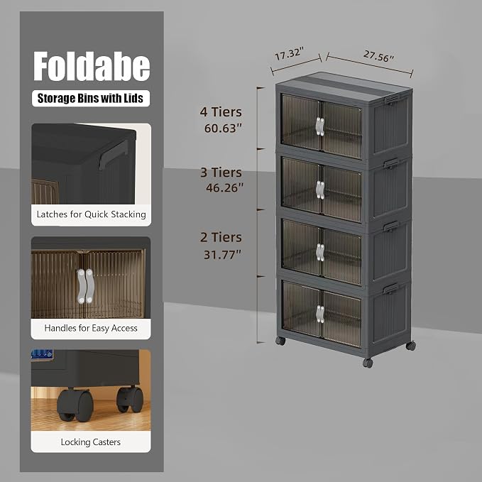 Stackable Storage Bins Wheel, Large Collapsible Closet Organizer - Image 2