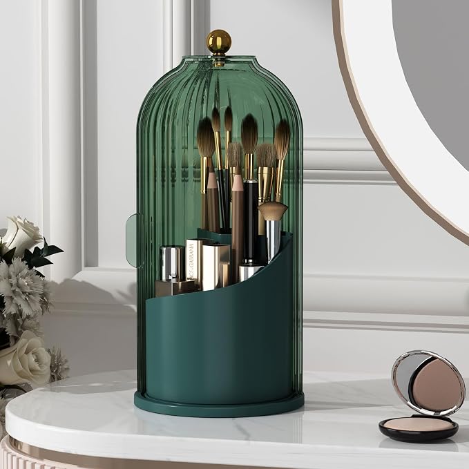 Makeup Brush Holder with Lid 360 Rotating Clear Dustproof Make Up Organizers by YOOLENS