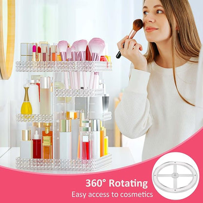 Rotating Makeup Organizer, Large Capacity Cosmetic Display Case, Acrylic - Image 3