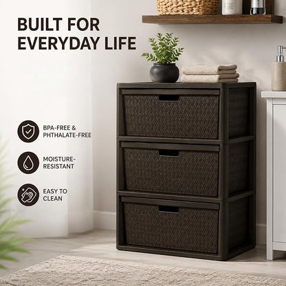 Wide 3 Drawer Plastic Storage Tower Organizer, Tool-Free Assembly Drawer Unit - Image 5