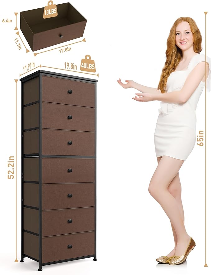 Mifuro Tall Fabric Dresser for Bedroom, Vertical Storage Organizer Tower - Image 3