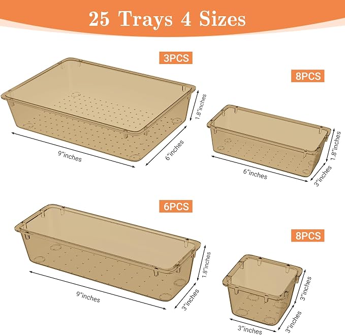 25 PCS Plastic Drawer Organizer Set, 4-Size Versatile Organizer Trays & storage - Image 2