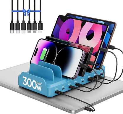 300W Charging Station for Multiple Devices, 8 Port Multi USB C Fast Charger by LcssioChargeFaster