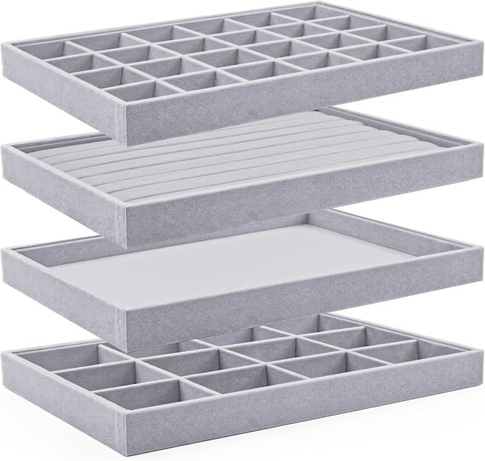 Lainrrew Jewelry Tray, 4 Pack Jewelry Organizer Velvet Jewelry Tray Stackable by Unknown