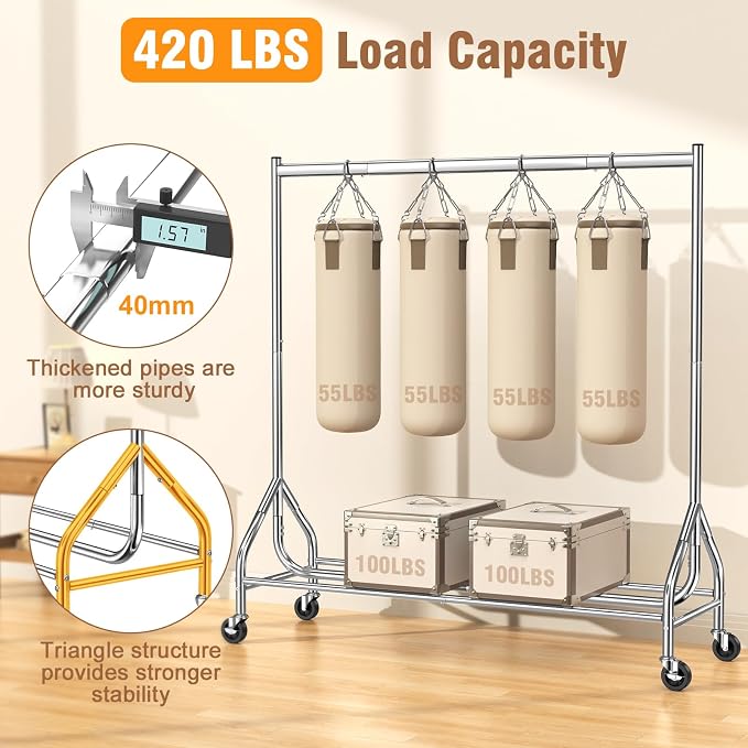 EAGMAK Heavy Duty Clothes Rack Load 420 LBS, Rolling Garment Rack - Image 2