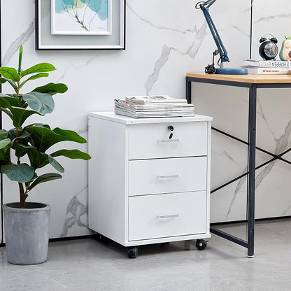 File Cabinet with Lock 3 Drawer Mobile Filing Cabinet with 360° Swivel Wheels by OFCASA