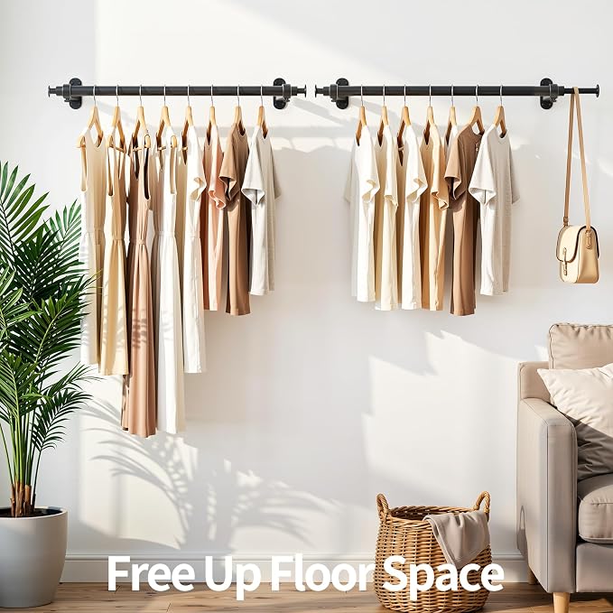 Luxspire Wall Mounted Clothes Rack, Industrial Pipe Clothing Rack, Laundry Room - Image 2