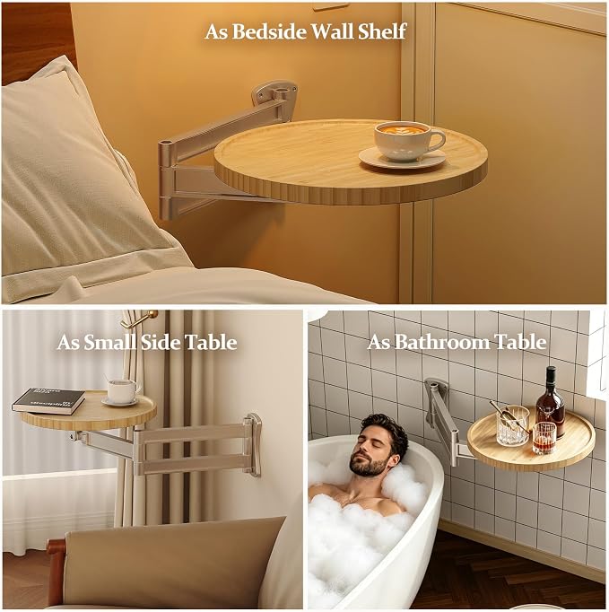 Wall Mounted Folding Table, Retractable Small Bamboo Drop Down Floating Wall - Image 8