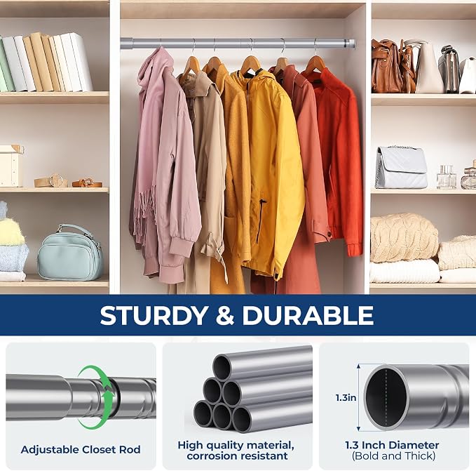 Mavivegue Closet Rod, 17 to 28 Inch Adjustable Closet Rods - Image 6
