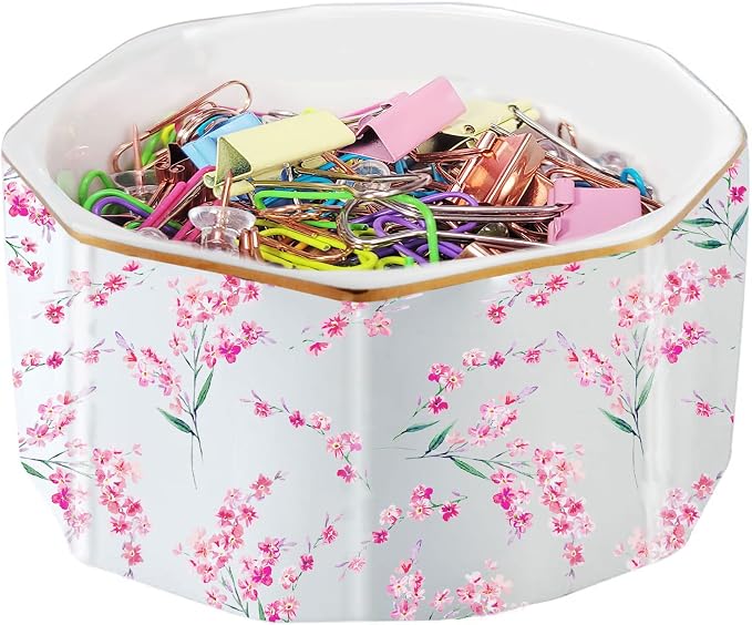 Ceramic Paper Clip Holder Gold Line Paper Clip Dispenser Organizer by LEAZUL