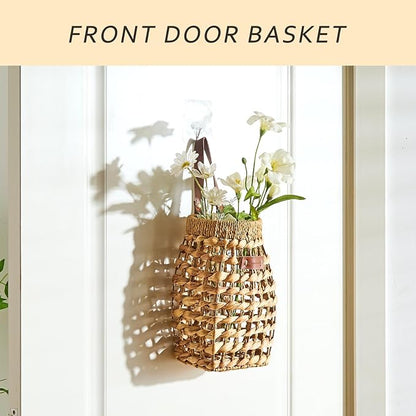 Woven Front Door Basket Water Hyacinth Wall Hanging Basket Decorative Boho - Image 6