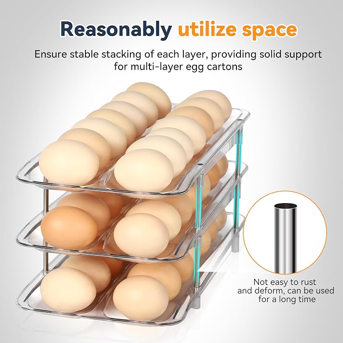 Refrigerator Egg Holder, Self-Rolling Refrigerator Egg Container, Stackable Egg - Image 7