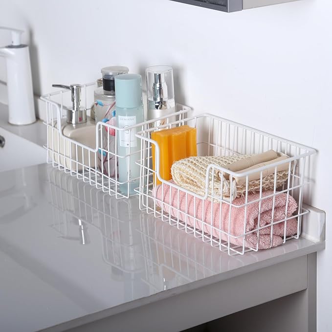 JUNCHU CHERRY Wire Storage Basket 2 Packs, Wall Mounted Kitchen Bathroom - Image 4