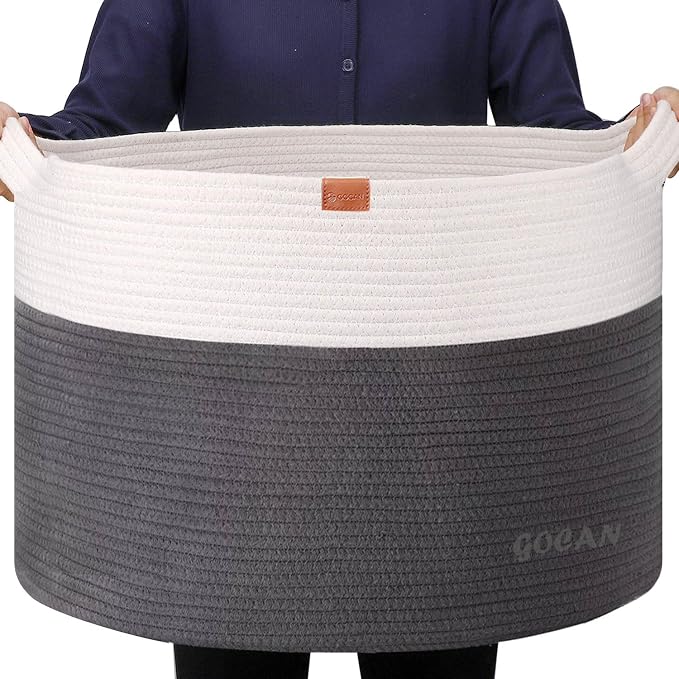 Extra Large Laundry Basket toy storage 22"X22"X14" blanket basket Cotton Rope by GOCAN