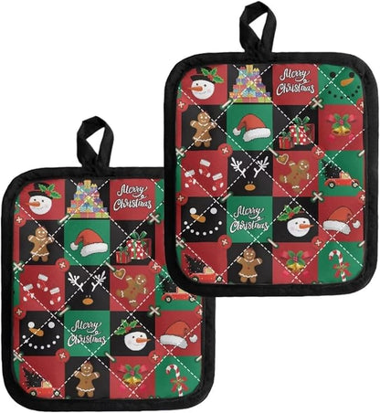 4 PCS Christmas Cartoon Snowman Gingerbread Man Green Red Checkered Hot Pot by Jndtueit
