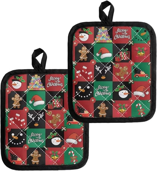 4 PCS Christmas Cartoon Snowman Gingerbread Man Green Red Checkered Hot Pot by Jndtueit