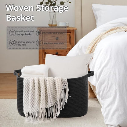 70L Large Blanket Basket, 21.6" x 16.9" x 11.8" Woven Storage Basket - Image 7