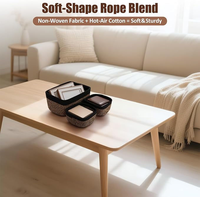 5-Pack Small Woven Rope Storage Baskets, 2 Sizes Organizer Bins | Fabric Cube - Image 6