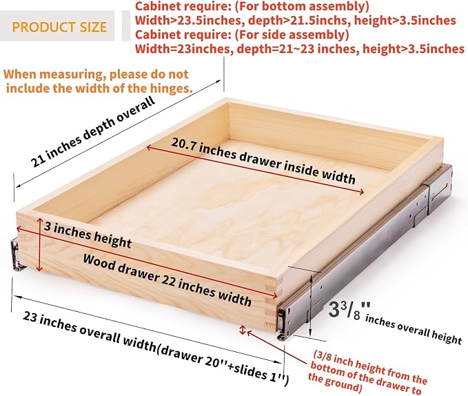 22”W x 21”D x 3”H Soft Close Slide Out Wood Drawer Organizer - Image 3