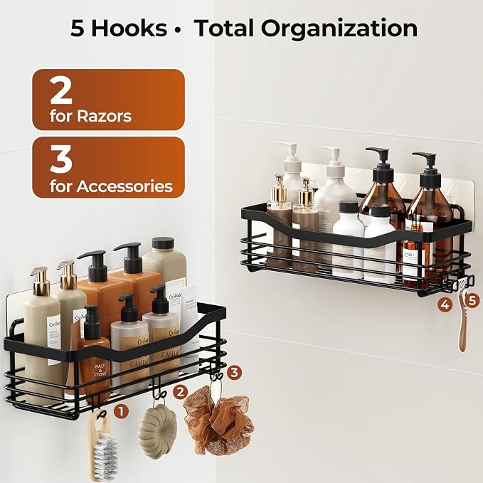 Orimade Shower Caddy Basket Shelf Storage Rack, No Drilling Wall Mounted - Image 8