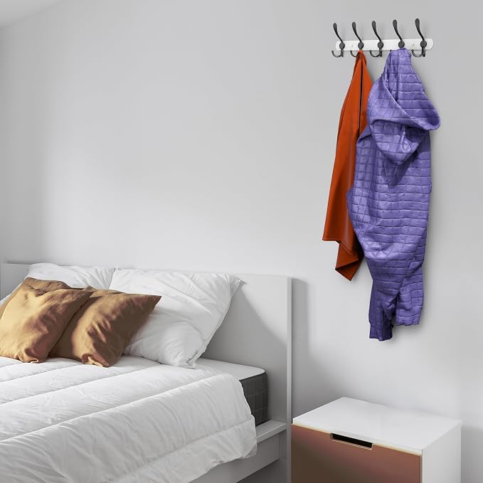 Coat Rack Wall Mount with 5 Tri Hooks, Stainless Steel 16 Inch – White & Black - Image 3