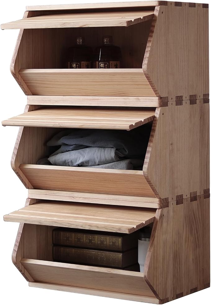 Stackable Solid Wood Storage Chest, Hall Entryway Cabinet, Bins - Image 5