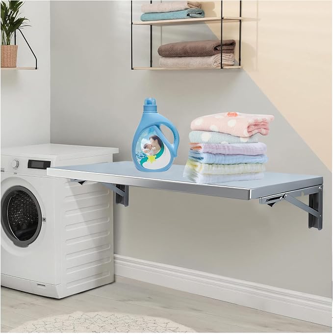 Wall Mounted Folding Table, 304 Stainless Steel Wall Folding Desk, Floating by CYGJSYEA