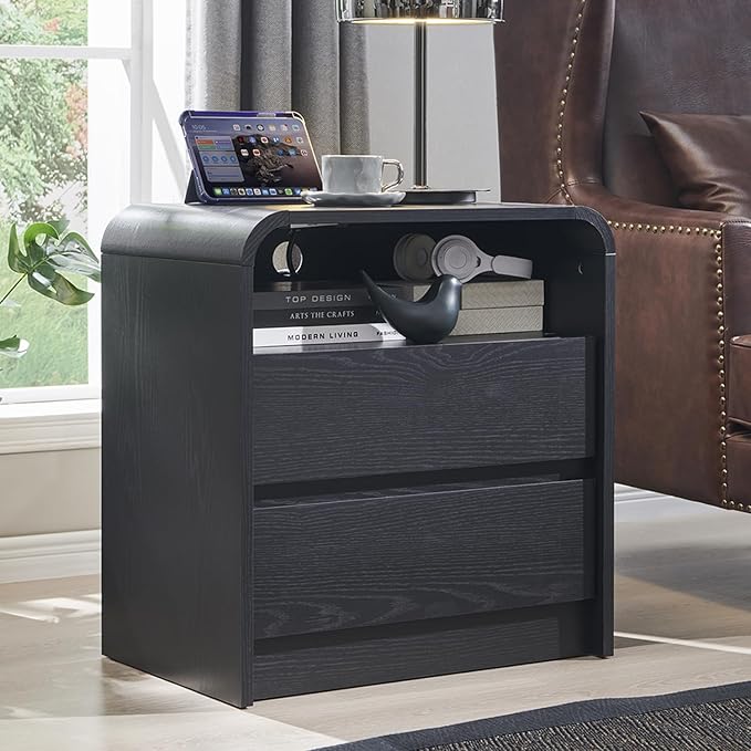 25" Tall Modern Nightstand Set of 2, 23.6'' Wide Wood Bedside Table w/2 Storage - Image 2
