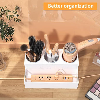 White Hair Tool Organizer Acrylic Hair Dryer and Styling Holder, Bathroom - Image 5