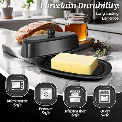 Flexzion Ceramic Black European Butter Dish - Image 5