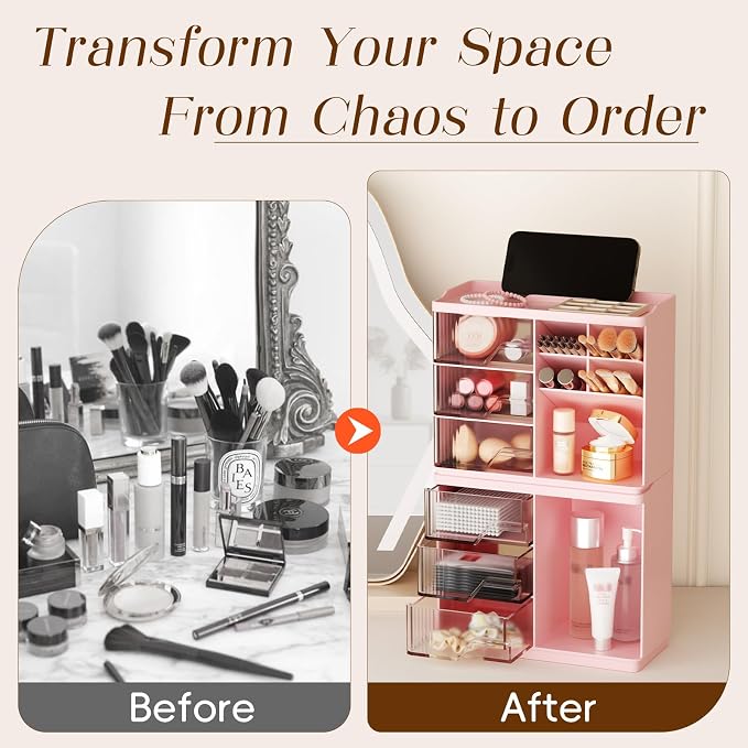 Small Makeup Organizer with Drawers, Stackable Bathroom Couneter Organizer with - Image 3